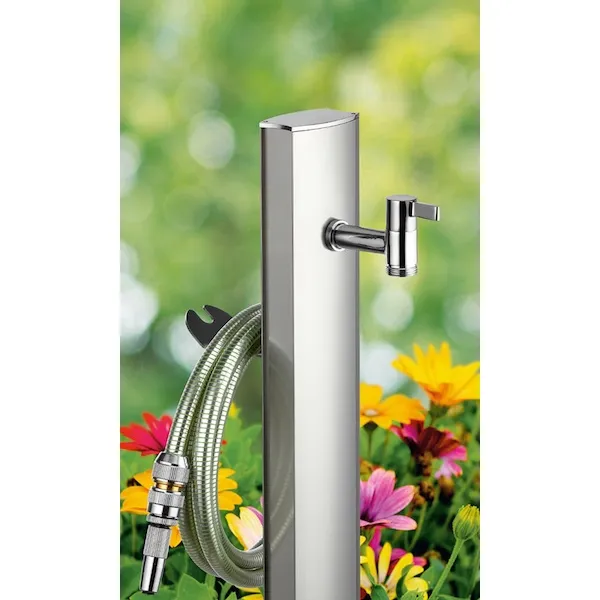 Borne de jardin STEELO chromée 1 robinet+ tuyau