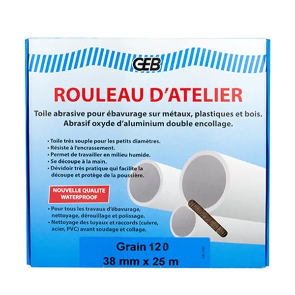 Rouleau d'atelier toile abrasive - 38 mm x 25 m - Grain 120