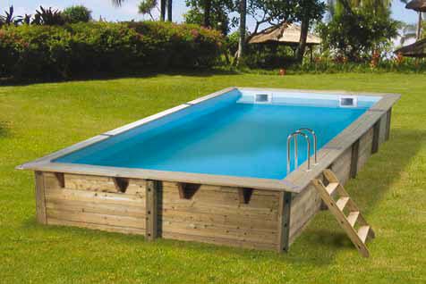 Piscine bois LINEA 350 x 650 x 140 liner bleu